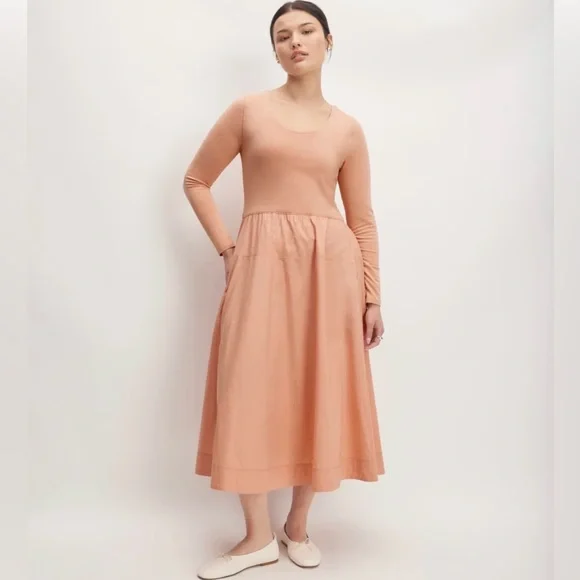 Everlane Riviera Long Sleeve Dress in Blush Pink Size L - Picture 3 of 15